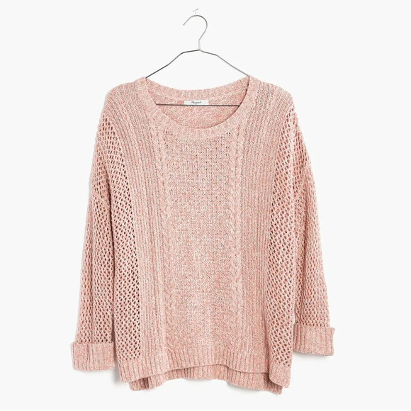 Madewell Marled Plaza Pullover Sweater, Sz XS, Marled Coral, Cotton Top - Picture 2 of 10